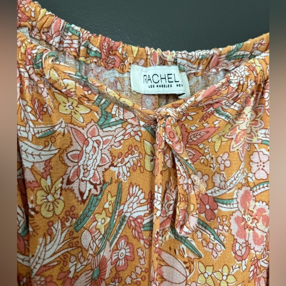 Rachel Zoe Ruffled Bright Orange Floral Drawstring Mini Spring Summer Sun Dress - Picture 5 of 6
